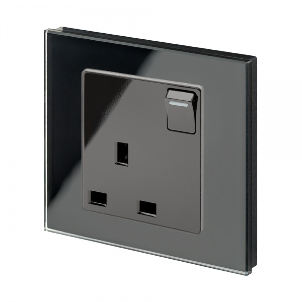 Crystal PG 13A Single Plug Socket with Switch Black